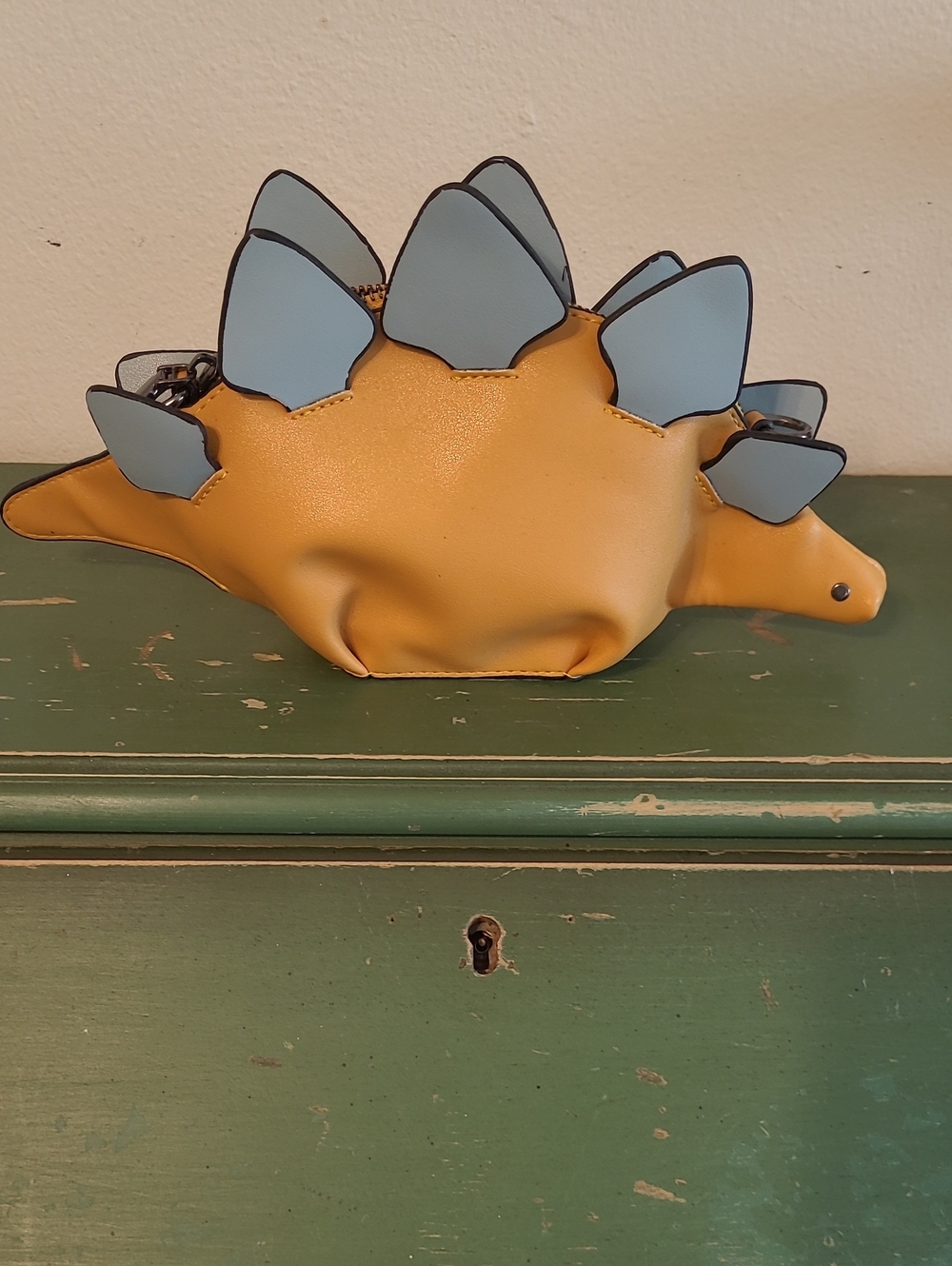 Stegosaurus Crossbody Bag - Mustard Yellow with Light Blue Plates